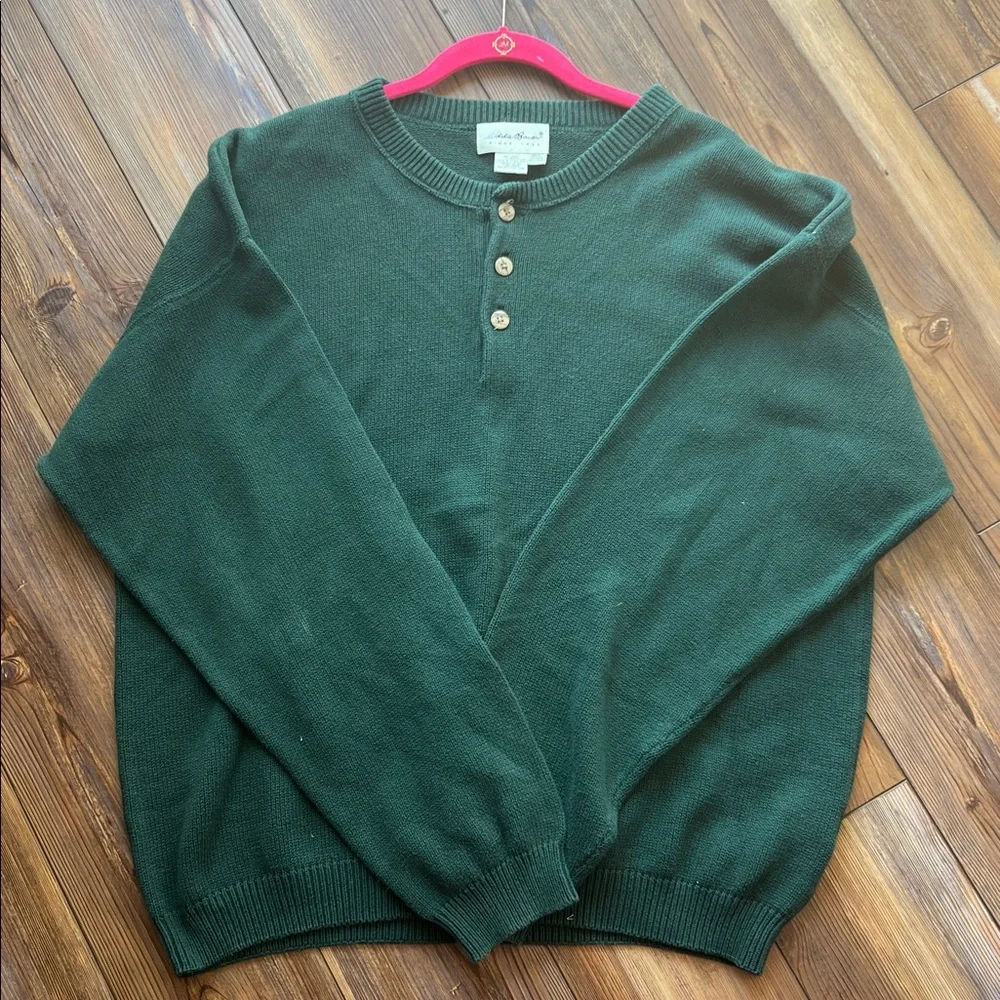 Eddie Bauer Classic Forest Green Crewneck Henley Sweater XL - Picture 6 of 8